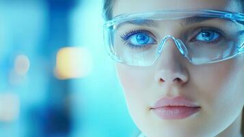 Scientist analyzing samples in modern laboratory environment with precision and focus. photo
