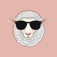 The image shows a stylized illustration of a sheep's head wearing sunglasses, conveying a cool and fashionable vibe. vector
