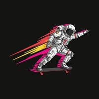 An illustration depicts an astronaut performing a skateboarding trick in space with a dynamic motion blur effect. vector
