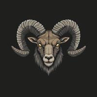 A stylized illustration depicts a rams head with large curving horns against a dark background the ram has an intense and powerful expression. vector