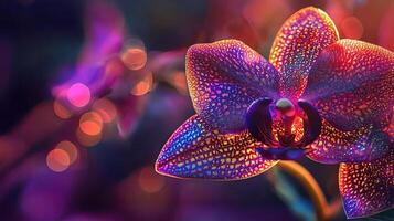 Close-up view of beautiful orchid flower with blurred background photo