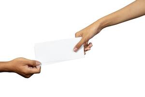 hand giving a flight ticket mockup photo