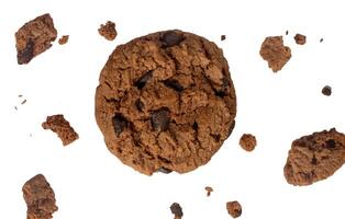 chocolate chips with crumbs isolated photo