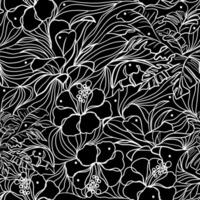 Seamless floral pattern with hibiscus flowers in laced style vector