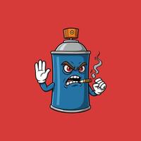 An angry cartoon spray paint can character with arms, smoking a cigar and making a stop gesture. vector