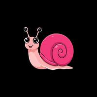 A pink cartoon snail with large eyes and a happy expression is presented against a black background. vector