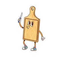 Groovy cutting board retro cartoon funny character vector
