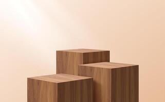 Cube wooden podium of three cubic blocks platform vector