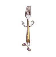 Retro groovy fork, cartoon kitchenware character vector
