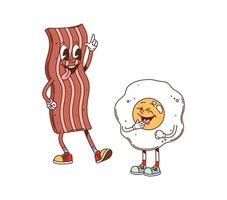 Groovy fast food bacon and fried egg characters vector