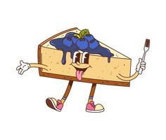 Retro hippie groovy cheesecake dessert character vector