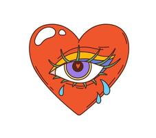 Retro hippie heart with eye groovy symbol vector