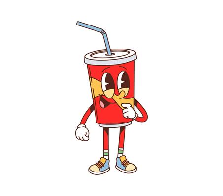 Cartoon groovy fast food soda drink character