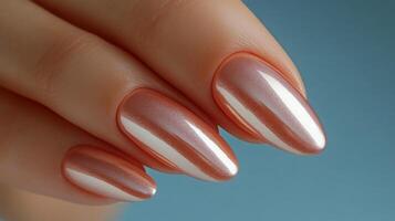 Nail art with glossy pink finish under vibrant lighting photo