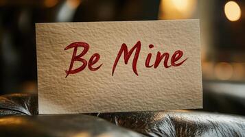 Romantic message written on vintage paper with red ink and heart on dark surface photo