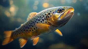 Brown trout swimming in clear water during daylight in a tranquil natural habitat photo