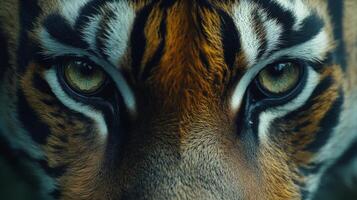 Intense gaze of a tiger showcasing powerful features in natural environment at close range photo