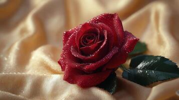 Elegant red rose on luxurious fabric background capturing natural beauty and romance photo