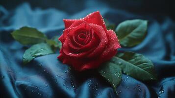 Elegant red rose on luxurious fabric background capturing natural beauty and romance photo