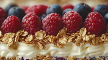 Delicious smoothie bowl topped with blackberries and raspberries for a healthy breakfast photo