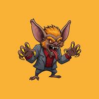 A cartoon illustration depicts an angry bat-like creature in a suit with sharp claws and a menacing expression. vector