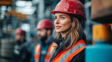 Skilled workers collaborating on a construction site in a residential area photo