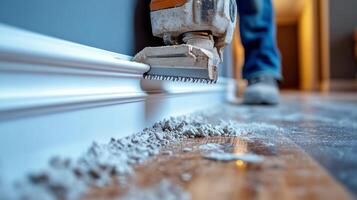 Crafting decorative molding in a freshly renovated interior space photo