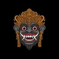 A detailed illustration of a Balinese monkey-like mask with a golden crown and fierce expression. vector