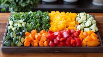 Vibrant vegetable platter showcasing fresh produce on a wooden board photo