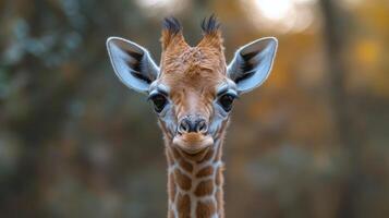 Giraffe peer into the distance in golden grassland under a clear blue sky photo