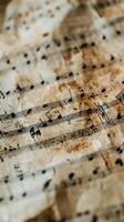 Vintage sheet music displaying intricate notes and markings on aged paper photo