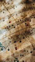 Vintage sheet music displaying intricate notes and markings on aged paper photo