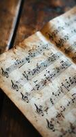 Vintage sheet music displaying intricate notes and markings on aged paper photo
