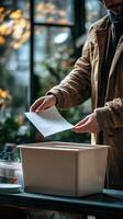 Voting process underway as ballots are being cast in a busy polling location photo
