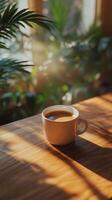 Warm coffee in a cozy setting by the window during a quiet morning photo