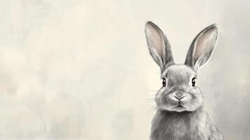 Realistic depiction of a rabbit against a soft neutral background in a serene artistic style photo