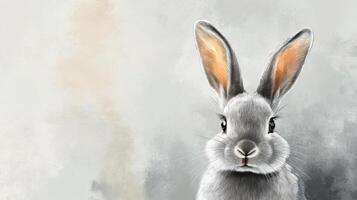 Realistic depiction of a rabbit against a soft neutral background in a serene artistic style photo