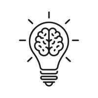 Simple Black Line Drawing bulb icon design with brain vector