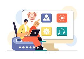 Smart IoT Network Illustration for Industrial and Residential Connectivity with Internet Access vector