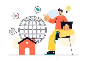 IoT Technology Illustration Showcasing Internet Connectivity for Smart Devices and Control Systems vector