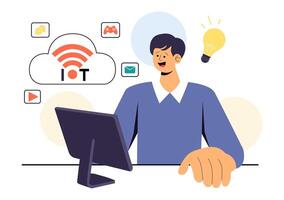 IoT Technology Illustration Highlighting Smart Control Systems and Internet Networks vector
