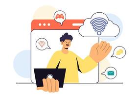 Internet of Things Illustration Featuring Connected Devices for Home and Industry Automation vector