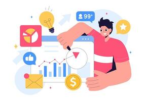 Trend Analyst Illustration Featuring a Professional Monitoring Business Innovations in a Flat Style Design vector