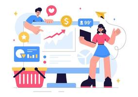 Business Innovation Tracker Illustration for Market Analysis and Project Management in a Flat Background vector