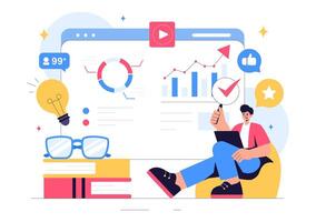 Illustration of a Trend Watcher Managing Projects and Analyzing Business Opportunities in a Flat Style vector