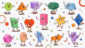 Groovy math geometric shape figure characters vector