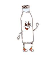 Cartoon retro groovy milk bottle comical character vector