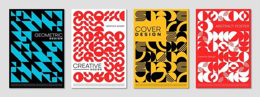 Abstract modern geometric posters set with pattern vector