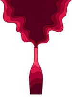 Paper cut red wine bottle with fluid 3d waves vector
