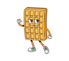 Cartoon groovy fast food belgian waffle character vector